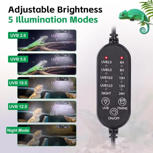 Miniatura 2 de Luz UVB para reptiles, lámpara de luz UVA UVB para reptiles con temporizador, bombilla LED UVB para dragón barbudo, gecko, tortuga, camaleón