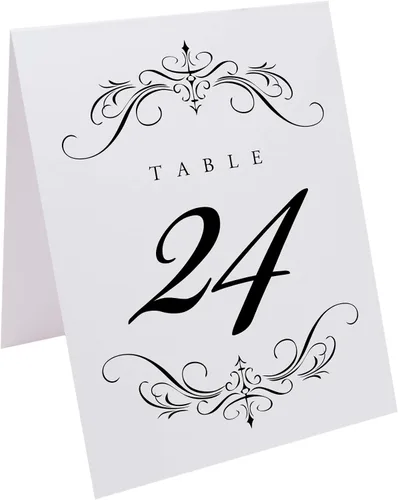 Miniatura 2 de Classic Flourish - Números de mesa de boda, negro, 1-10, doble cara, tienda de campaña o uso en un soporte, ideal para fiestas y restaurantes