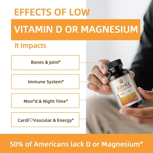 Miniatura 3 de M inch Vitamina D3 K2 con magnesio, vitamina D3 10000 UI, vitamina K2 MK-7 240 mcg, suplemento de vitamina K2 D3 6 en 1 con quercetina para hueso