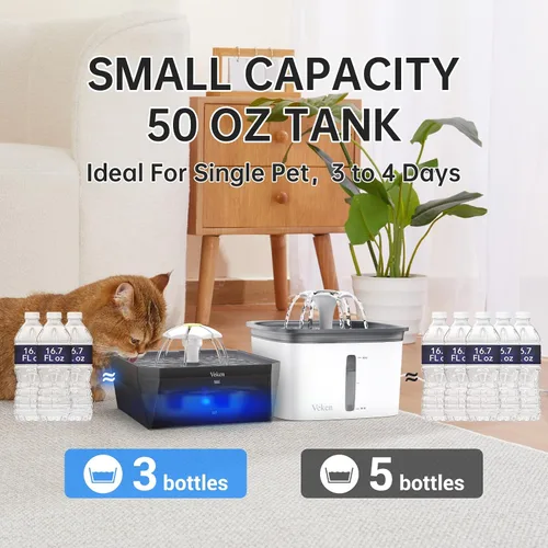 Miniatura 4 de Veken Fuente de agua para gatos pequeña apta para mascotas con bomba silenciosa, fácil de limpiar y montar, mini dispensador de agua para mascotas