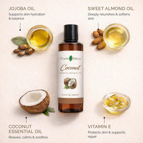Miniatura 2 de Aceite de masaje de coco relajante, hecho con aceite de jojoba, aceite de almendras dulces, vitamina E y aceite de coco virgen extra, regalos