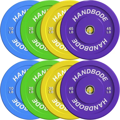 Miniatura 13 de HANDBODE Juego de discos de peso de 2 pulgadas de alto rebote, juego de discos olímpicos de 45/100/160/190/260/300 libras, juego de discos