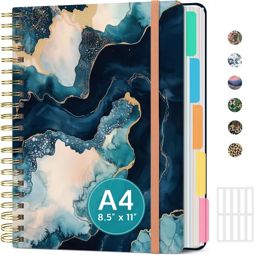 Miniatura 19 de Cuadernos grandes con forro en espiral para el trabajo con divisores y pestañas extraíbles, 8.5 x 11 pulgadas, bonito cuaderno de tapa dura de 5