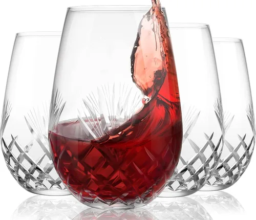 SHOSHIN - Juego de 4 copas de vino sin tallo cortadas a mano, grandes copas de vino de cristal de 18 onzas, vasos de vino para vino tinto y blanco,