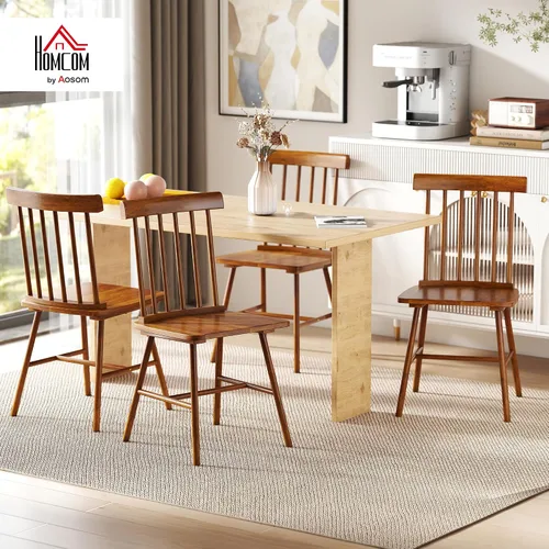 Miniatura 2 de HOMCOM Juego de 4 sillas de comedor Windsor, sillas de cocina de madera estilo granja con estructura de madera de goma y respaldo de aspas para Negro