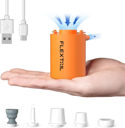 Miniatura 9 de FLEXTAILGEAR Bomba de aire de camping con luz de campamento, bomba de aire para inflables, bomba de colchón de aire portátil con flujo de aire