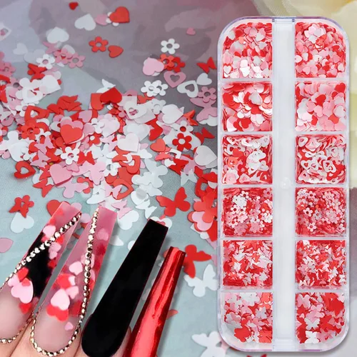 Miniatura 10 de 12 rejillas para el Día de San Patricio para uñas con purpurina y lentejuelas holográficas 3D trébol verde trébol para uñas con purpurina de corazón