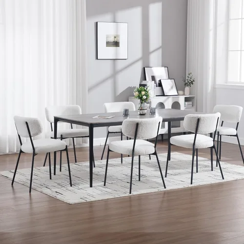 Miniatura 2 de KCC Juego de 6 sillas de comedor Boucle, sillas modernas de mediados de siglo tapizadas, elegantes sillas de cocina Sherpa, sillas de acento
