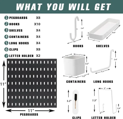 Miniatura 3 de Paquete de 8 Paneles de Tablero Perforado de Plástico de 22"x44" Tableros Organizadores Modulares Duraderos para Almacenamiento en Pared, Garaje