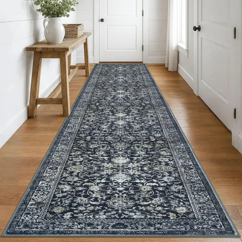 Miniatura 30 de KILOCOCO Alfombra lavable de 2 x 3 para entrada, estampado floral vintage, suave, antideslizante, azul, alfombras de cocina, tapete