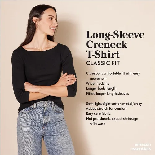 Miniatura 2 de Tienda Essentials - Camiseta de manga larga y con cuello redondo para mujer, corte clásico (disponible en talla extragrande)