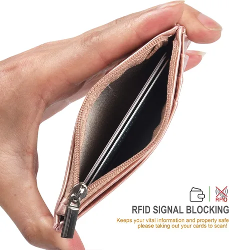 Miniatura 5 de Teskyer - Cartera minimalista delgada, soporte para tarjetas de crédito con bloqueo RFID, compartimento frontal de piel para documentos