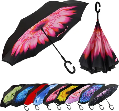 Miniatura 66 de MRTLLOA - Paraguas invertido de gran tamaño de 40/49/56 pulgadas - Sombrilla doble capa resistente al viento, con mango en forma de C y tamaño golf