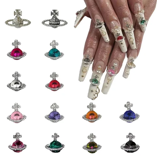 Miniatura 7 de 24 dijes de mariposa para arte de uñas, aleación 3D, plateados, con diamantes de imitación, suministros de arte de uñas, gemas de uñas brillantes