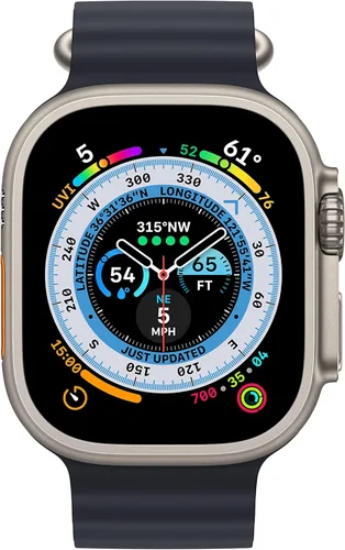 Miniatura 2 de Apple Reloj inteligente Ultra [GPS + celular de 1.929 in] con caja de titanio resistente y banda de medianoche del océano. Monitor de fitness