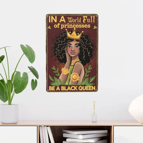 Miniatura 2 de Black Queen Empowerment - Placa de metal de 8 x 12 pulgadas con texto en inglés "Be a Queen Not Princess", arte de pared afrocéntrico