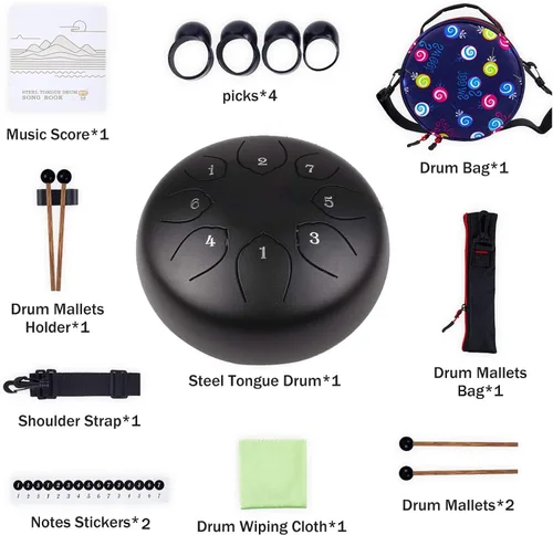 Miniatura 2 de Tambor de lengua de acero para niños: juego de tambores musicales de metal de 6 pulgadas, 8 notas, tecla C para meditación, yoga, educación, Negro