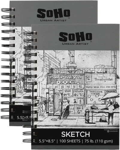 Miniatura 8 de Soho Urban Artist Bloc de bocetos (75 libras/110 gsm), 100 hojas de cuaderno de bocetos encuadernado en espiral para artistas profesionales