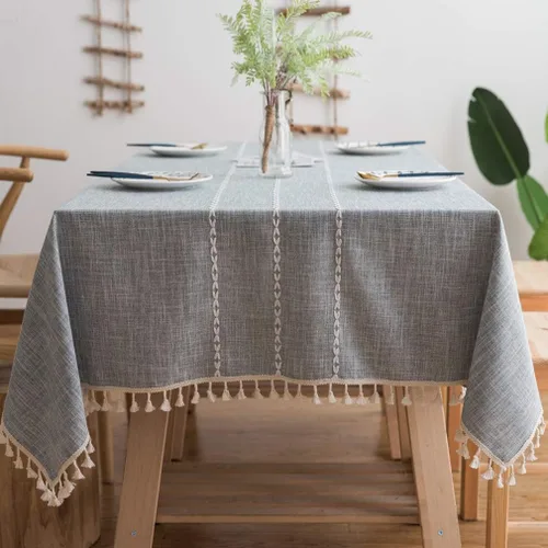 Pahajim Mantel Rectangular a Rayas con Borlas, Mantel Grueso de Lino y Algodón para Picnic al Aire Libre, Comedor y Decoración de Cocina de Fiestas,