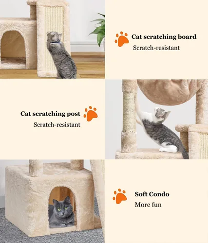Miniatura 4 de SYANDLVY Árbol para gatos de interior para gatos adultos grandes, torre de actividades moderna con postes rascadores y tablero, condominio