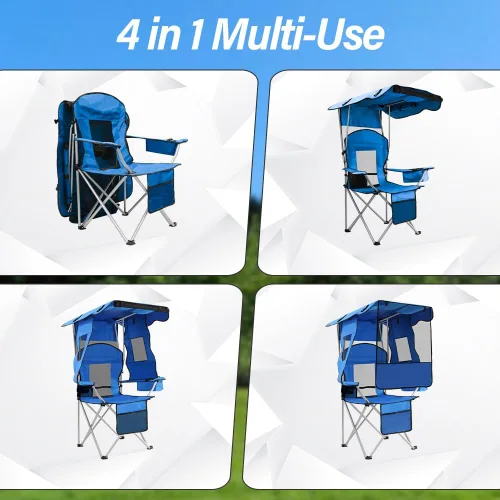 Miniatura 4 de BESTHLS Silla de camping con toldo sillas de playa plegables portátiles con enfriador, respaldo de malla, portavasos y bolsillo para campamento, Azul
