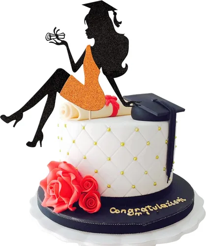 Miniatura 21 de 1 pieza de decoración de pastel de graduación de niña de tacón alto con tapa de graduación con purpurina 2024, selección de pastel de graduación Oro