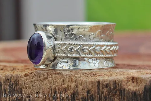 Miniatura 6 de Amethyst Spinner Ring Anxiety Silver Spinner Ring Fidget Spinner Ring For Women Handmade Spinner Ring Sterling Silver 925