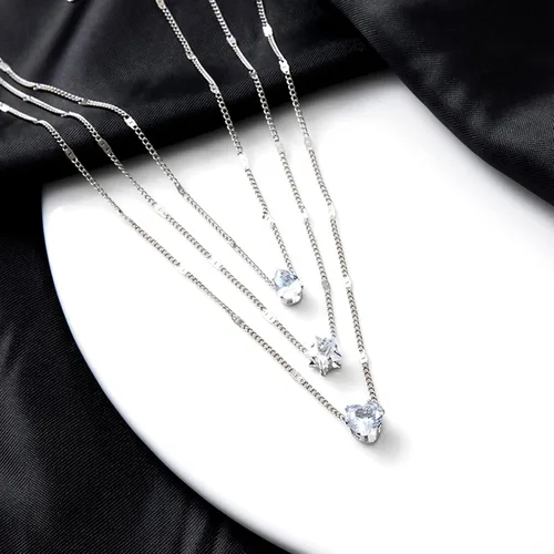 Miniatura 5 de YienDoo Collar de cristal con capas de estilo bohemio, gargantilla de lágrima de cristal, corazón, gotas de agua, estrella, collar multicapa dorado
