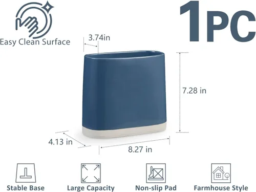 Miniatura 2 de ONEMORE Utensilios de cerámica grande con tapete de corcho, soporte ovalado para utensilios de cocina para encimera, organizador de utensilios