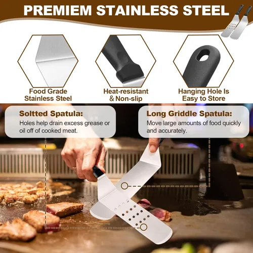 Miniatura 3 de Juego de 14 piezas de accesorios para parrilla, juego de accesorios para parrilla de parte superior plana para Blackstone y Camp Chef, juego