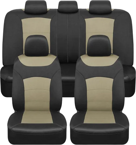 Miniatura 10 de BDK carXS Monaco - Juego completo de fundas para asiento de auto, fundas de asiento delantero beige de tres tonos con funda de asiento trasero