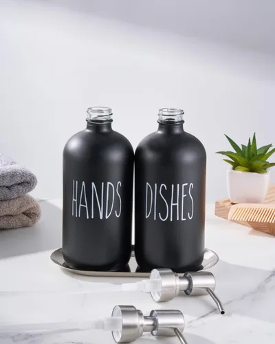 Miniatura 4 de Dispensador de jabón para platos, dispensador de jabón de manos de vidrio grueso, para fregadero de cocina, bomba de acero inoxidable 304, cocina