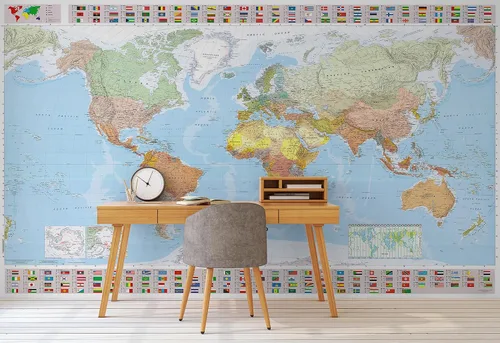 Miniatura 3 de Murwall Papel pintado de mapa político del mundo murales de pared Bandera del país Decoración de pared Arquitectos Decoración de oficina Café Diseño
