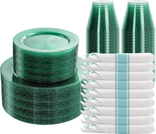 Miniatura 16 de Juego de vajilla de 350 piezas de color oro rosa de DaYammi – Incluye: 50 platos de cena de 26 cm, 50 platos de postre de 19 cm, 50 cubiertos de oro