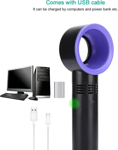 Miniatura 2 de Mini ventilador de mano sin aspas, mini ventilador de escritorio USB portátil, 3 velocidades, funciona con batería recargable por USB, reduce