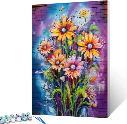 Miniatura 10 de Pintura al óleo de flor de loto por números, lirio de agua, kit de pintura acrílica para niños, adultos, principiantes, garabatos, graffiti