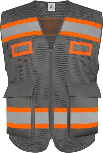 TCCFCCT Chaleco de seguridad reflectante de malla con bolsillos, chaleco de alta visibilidad para hombres y mujeres, chaleco de trabajo con borde