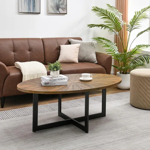 Miniatura 3 de Mesa de café ovalada de madera sólida con patas cruzadas de metal, mesa de bar de 47.9" industrial, mesa de cóctel para sala de estar, cocina
