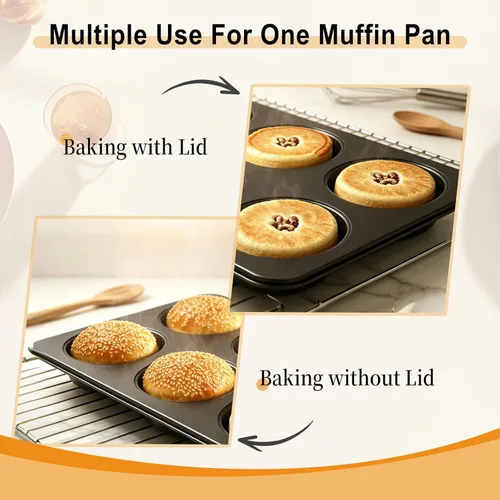 Miniatura 4 de 2 moldes para magdalenas con tapa, antiadherente de 3.6 pulgadas, molde recto para magdalenas para 6 tazas, molde para panecillos de hamburguesas 2