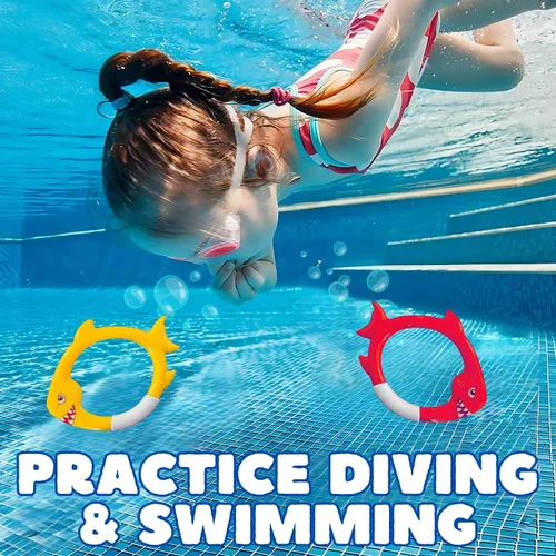 Miniatura 2 de Haktoys Anillos de buceo de tiburón, juguetes de buceo para niños, juguetes de entrenamiento de natación para niños y niñas, juegos de piscina