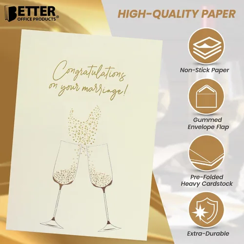 Miniatura 6 de Better Office Products Tarjeta de felicitación de boda con lámina dorada y plateada metálica, sobre brillante dorado, tamaño clásico de 5 x 7