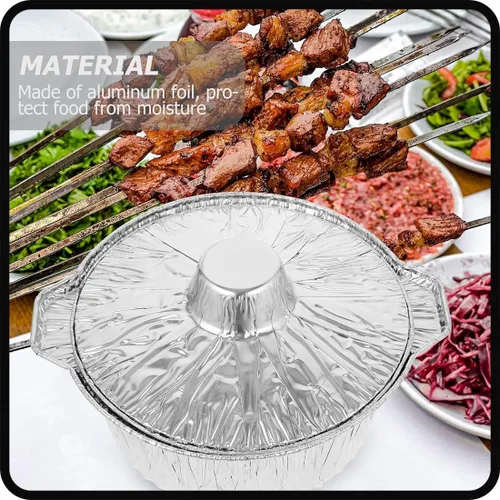 Miniatura 7 de Macetas desechables de aluminio con tapas, 12 unidades, 135.3 fl oz, plateadas, sin recubrimiento, aptas para horno y estufa, incluye tapas