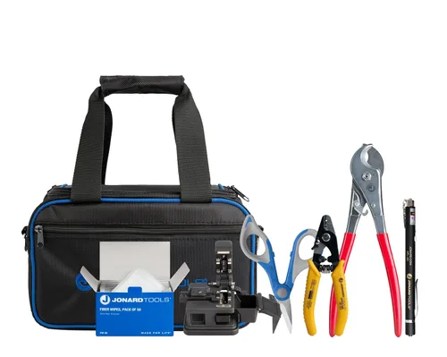 Miniatura 7 de Jonard Tools Kit de limpieza y preparación del conector de fibra óptica TK-184 con VFL, cuchilla de fibra, pelador de fibra y toallitas de fibra