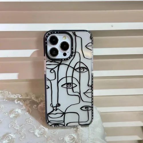 Miniatura 2 de Funda para iPhone 14 Plus, lindo diseño artístico de líneas faciales, diseño kawaii, diseño femenino de dibujos animados para mujeres, niñas