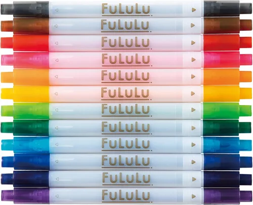 SUN-STAR FULULU - Marcadores de tinta a base de agua de doble punta, juego de 12 colores básicos, puntas finas para diversas aplicaciones