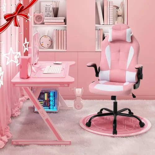 Miniatura 9 de Sillas de juegos para adultos, silla giratoria de piel sintética, ajustable, con soporte lumbar, reposabrazos abatibles, reposacabezas para adultos