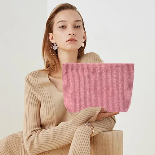 Miniatura 4 de Wudimeitt Bolsa de cosméticos Bolsa de maquillaje Preppy Cute Corduroy Neceser para mujer Artículos esenciales de viaje (rosa)