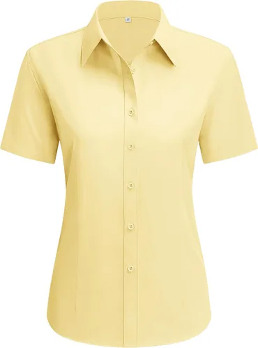 Miniatura 11 de siliteelon Camisas de vestir para mujer, de manga corta, de algodón, camisa con botones abajo, camisa básica con botones arriba, camisas con cuello