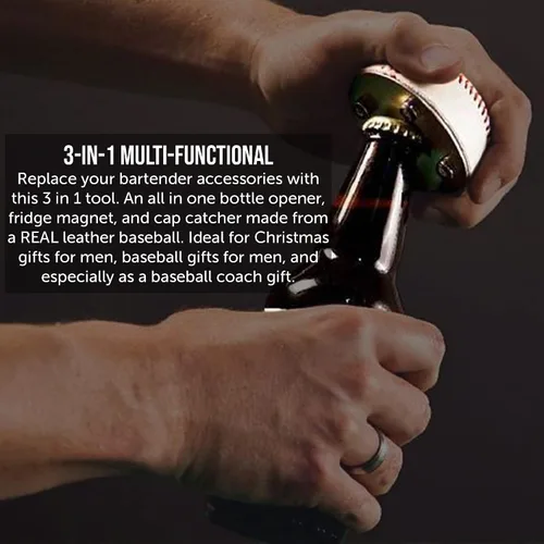 Miniatura 6 de Abrebotellas Chicago C, hecho de una pelota de béisbol real, el abrelatas de béisbol, captador de tapas, imán para nevera