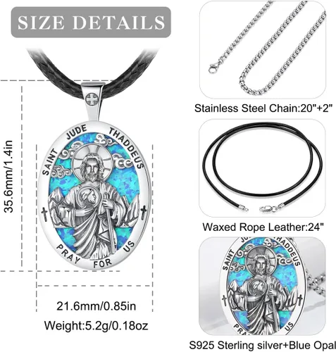 Miniatura 151 de EUDORA Collar de plata de ley 925, San Cristóbal y San Benito, San Miguel, Virgen María, San Judas Tadeo, Cruz de Buen Pastor y Arcángel, Medalla